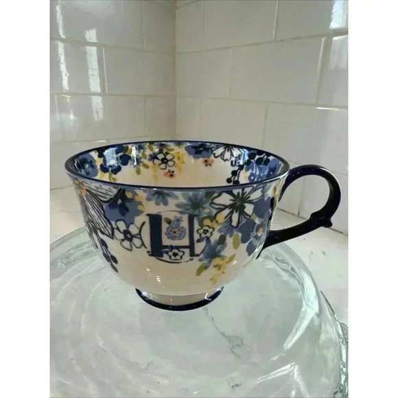 Anthropologie Tea/Coffee Flowered Monogrammed Mug ‘H’ - Picture 1 of 12